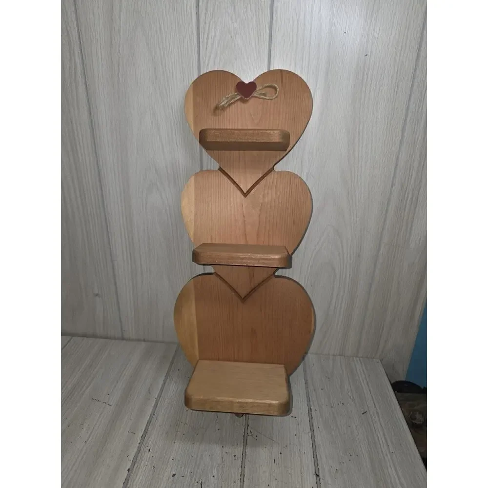 Vintage Wooden 3 Heart Shelf One Hook 21” x 8.5